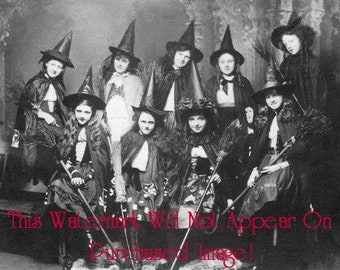 Old Vintage Antique1800s  WITCHES HALOWEEN GATHERING Photo Reprint