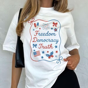 Patriotic Subtle FDT Shirt, Coquette Bow patriotic Tshirt, Independence Day Tee, 4th of July FDT shirt, America Tee, Freedom Democracy Truth