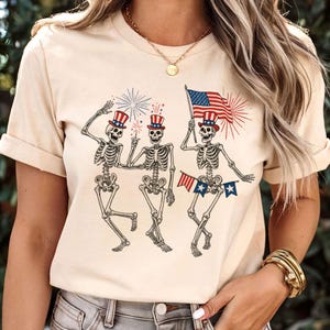 Dancing Skeletons 4th of July Shirt, Patriotic Skeleton Shirts, Dead Inside But Freedom, Happy 4th of July Shirt, Skeleton Fireworks T-Shirt