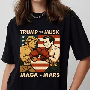T-shirt Trump vs Musk – T-shirt MAGA vs Mars politiek meme, shirt retro bokswedstrijdstijl, viraal debatcadeau 2025 voor conservatieve of techfan