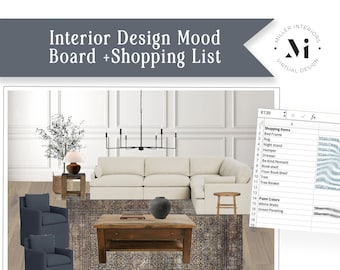 CUSTOM Interior E-Design Service-Customized & Affordable Virtual Mood Board and Shopping List - Family Room, Living Space, Great Room