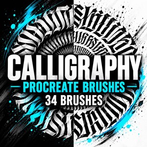 34 Calligraphy / Lettering brushes for Procreate - High Quality Brushset, outline, script, gothic, tattoo, graffiti brushes...