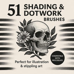 Bundle Dotwork Stipple for Procreate - 51 Brushes Blackwork design, dotwork, stipple shading, tattoo design brushset