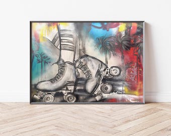 Roller Skate Wall Art. Graffiti Abstract Painting. Roller Skate Retro Art Print. Roller Derby Culture Art Print. Kids Playroom Art. SkateArt