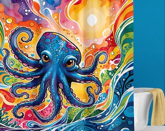 Octopus Shower Curtain, Psychedelic Kraken Art, Nautical Bathroom Decor