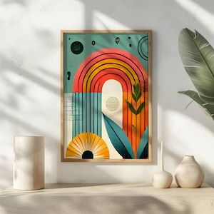 Poster colorato | Archi arcobaleno e dettagli della natura | Allegra arte murale