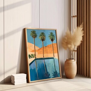 Póster soleado de palmeras desérticas de estilo natural | Representación ilustrativa de un paisaje desértico | Aporta luminosidad a tu habitación