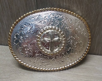 Men Women Silver Metal Belt Buckle Bling Cross Western Mother Maria Church Jesus