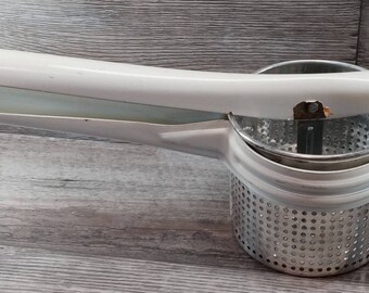 Pale Yellow Farmhouse Kitchen Vintage Potato RicerShabby Chic Kitchen Metal Vintage Potato Handheld RicerOld Farmhouse Metal Potato Masher