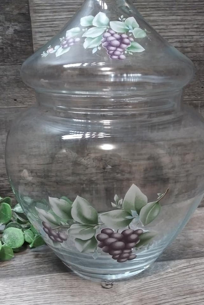 Vintage Glass Ginger Jar with Lid Grape Design Ginger Etsy