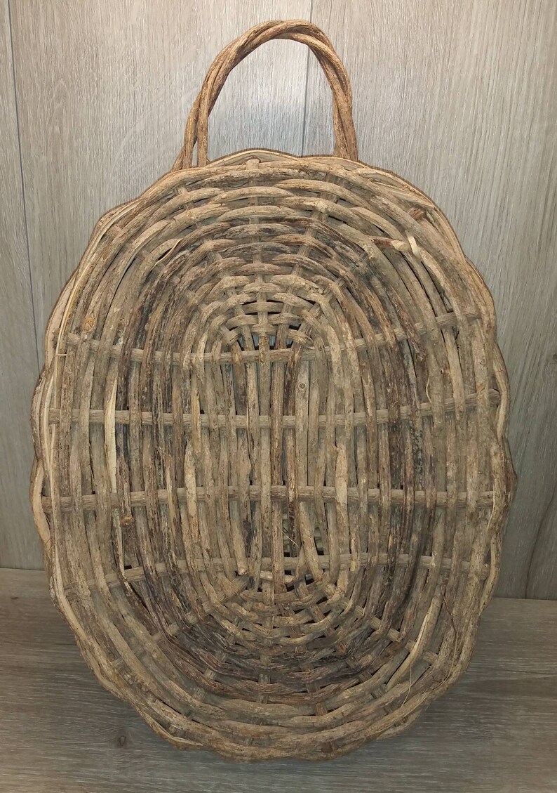 Large Vintage Rustic Grapevine Woven Wall Basket Vintage Etsy