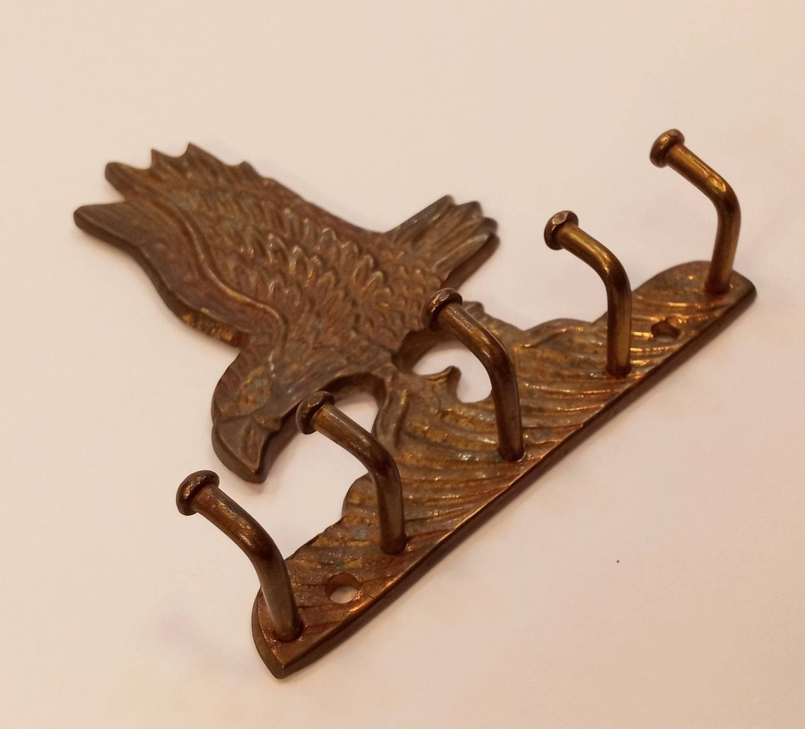 Vintage solid brass American Eagle Key Hook Wall Key Holder Etsy