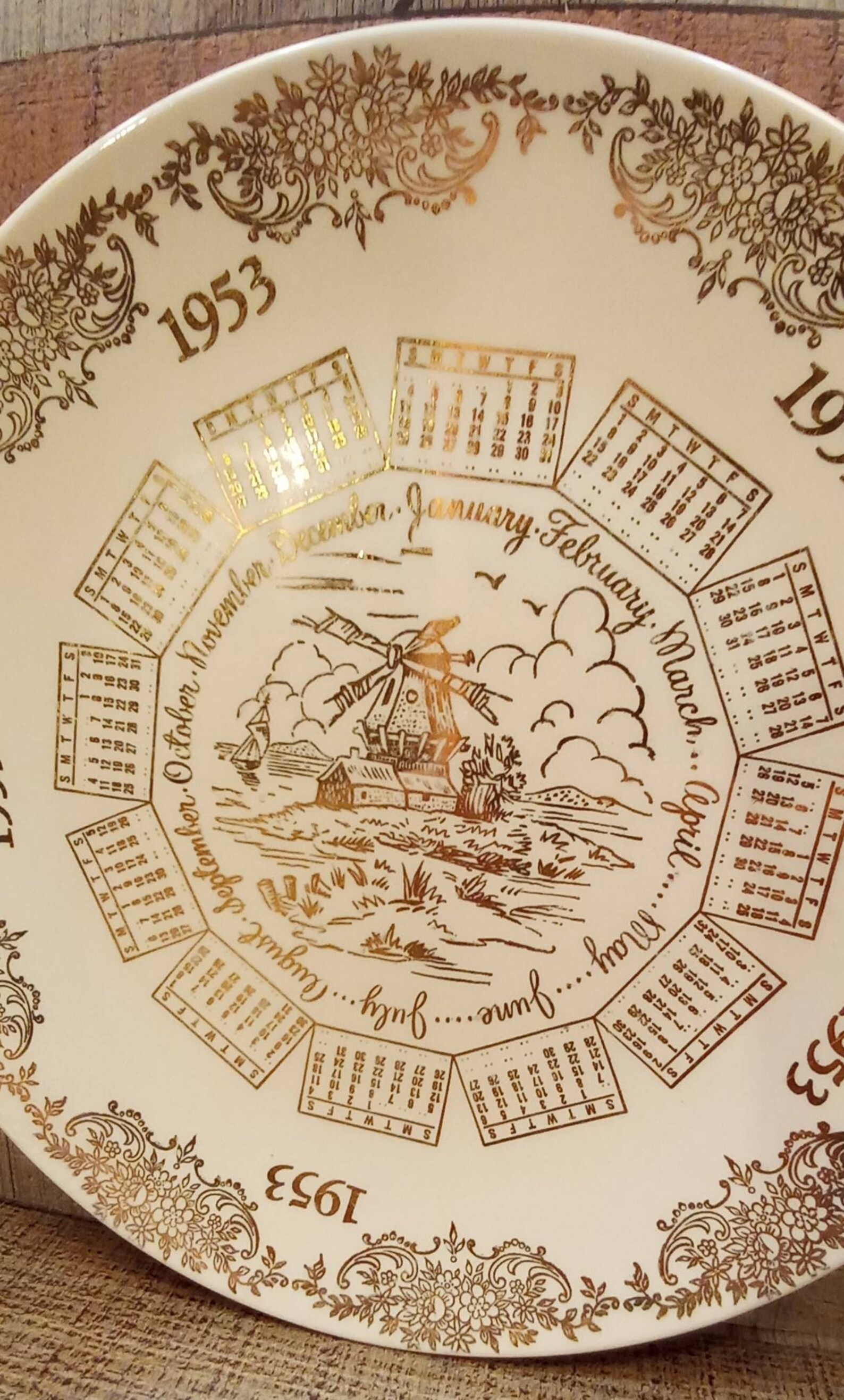 vintage-1953-calendar-plate-golden-accent-calendar-plate-old-etsy