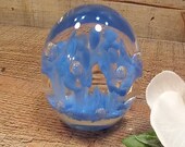 Gorgeous Blue Flower Paperweight, Signed by Artist Joe Rice, Rare Glass Blue Glass Flower Paperweight