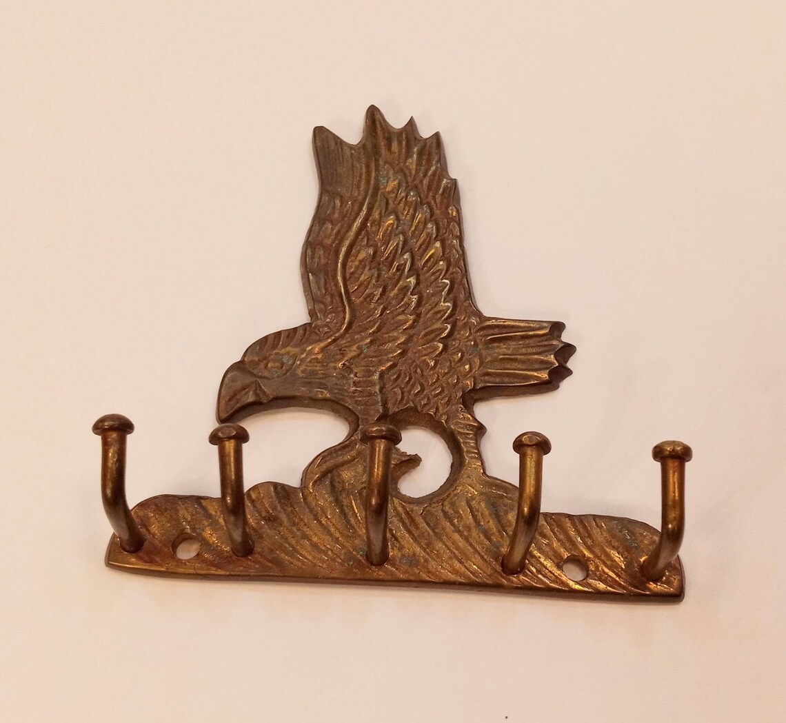 Vintage solid brass American Eagle Key Hook Wall Key Holder Etsy