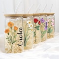 Custom Coffee Cup, Personalized Birthday Flower Glass, Glass With Straw, Birth Flower Tumbler, Bridesmaid Gift, Birthday Gift, Party Favor