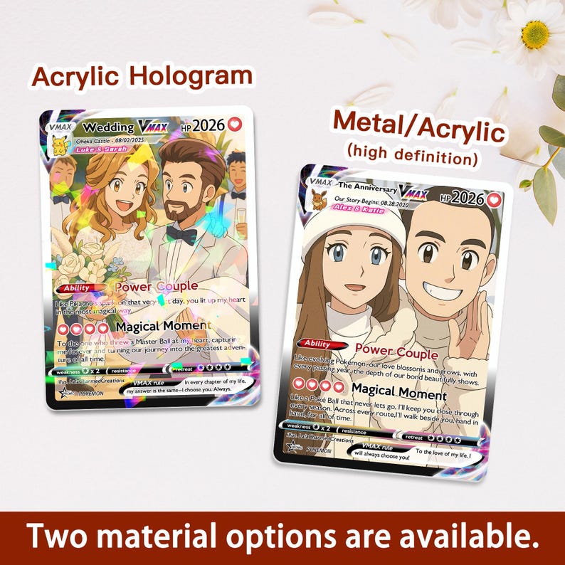 Personalized Anniversary Gift, Custom Photo Pokemon Card, Anime Wedding Card, Custom Art Card for Couple, Birthday Gift, Valentine's Day image 5