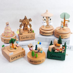 Carrusel musical personalizado, caja de música personalizada para niños, caja de música de regalo navideña, caja de música con nombre grabado, regalo personalizado