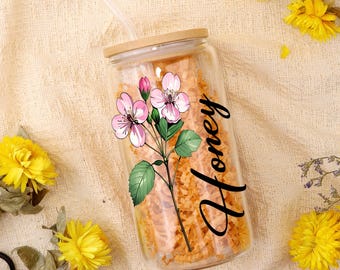 Personalized Birth Flower Tumblers, Names Tumbler Gift for Mother, Custom Birth Flower Gift for Bridesmaid, Glass Coffee Cup, Party Favor