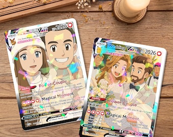 Personalized Anniversary Card, Anime Wedding Card, Custom Photo Pokemon Card, Bespoke Couple Cards, Gift for Him/Her, Anniversary Presents