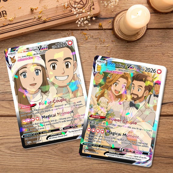Personalized Anniversary Card, Anime Wedding Card, Custom Photo Pokemon Card,  Bespoke Couple Cards, Gift for Him/her, Anniversary Presents - Etsy