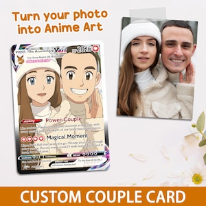 Personalized Anniversary Gift, Custom Photo Pokemon Card, Anime Wedding Card, Custom Art Card for Couple, Birthday Gift, Valentine's Day image 2