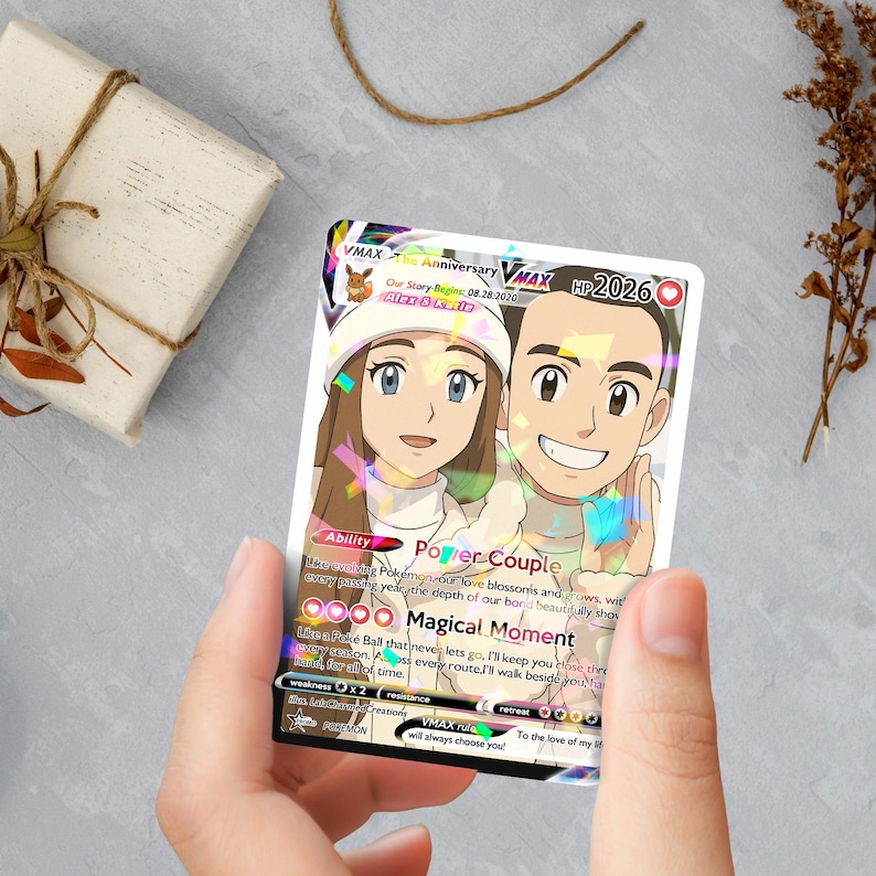 Personalized Anniversary Gift, Custom Photo Pokemon Card, Anime Wedding Card, Custom Art Card for Couple, Birthday Gift, Valentine's Day image 7