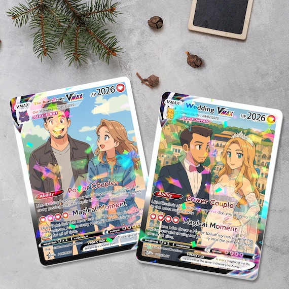 Personalized Anniversary Gift, Custom Photo Pokemon Card, Anime Wedding Card, Custom Art Card for Couple, Birthday Gift, Valentine's Day
