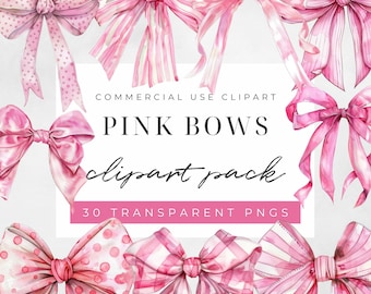 Watercolor Pink Girl Bow Clipart, Girly Clipart, Coquette Clipart, Pink Coquette Bow PNG Clipart, Commercial Use, Nursery, Instant Download