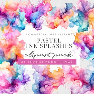 Pastell Aquarell Alkohol Tinte spritzen Clipart, Farbe Splatter Png abstrakte Clipart, Alkohol Tinte, bunte Farbspritzen, Aquarell Hintergrund