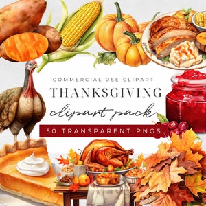 Clipart acquerello del giorno del Ringraziamento, Clipart cena del Ringraziamento, Clipart cibo del Ringraziamento, Clipart autunno, Clipart tacchino