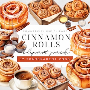 Watercolor Cinnamon Rolls Clipart, Cinnamon Bun, Dessert Clipart, Baking Clipart, Junk Journaling, Commercial Use, Digital Download
