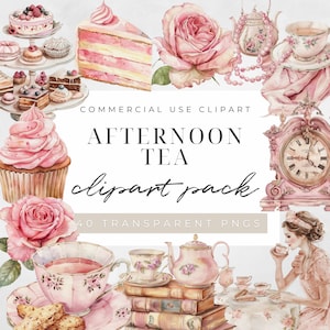 Watercolor Tea Time Clipart, Tea Cups Clipart, Flower Teacup PNG, Floral Tea Time Graphics, Tea Party Bundle, Scrapbooking, Commercial Use