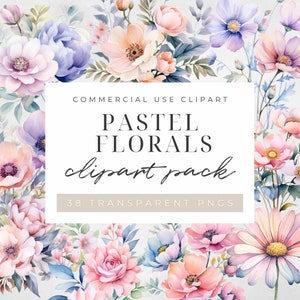 Pastell Aquarell Blumen Clipart, Frühlingsstrauß Blumen PNG, sofortiger Download, bedruckbar, kommerzielle Nutzung transparente PNGs, vorgefertigte Clipart