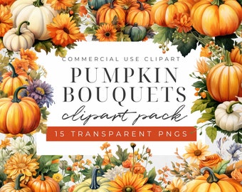 Aquarell Kürbis Bouquets Clipart, Kürbis und Blumen, Kürbis und Blumen, Kürbis Clipart, Herbst Clipart, Herbststräuße