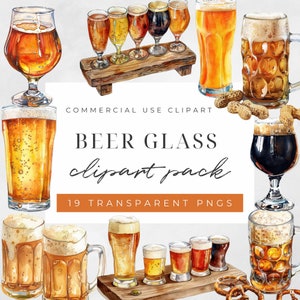 Watercolor Beer Glass Clipart, Beer Glasses, Alcohol Clipart, Beer Mug Png Transparent, Beer Png, Digital Download, Commercial Use
