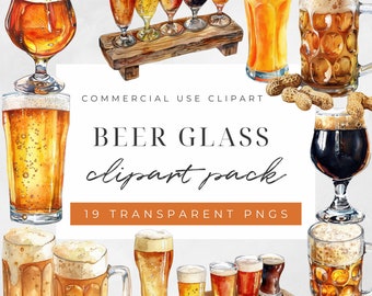Watercolor Beer Glass Clipart, Beer Glasses, Alcohol Clipart, Beer Mug Png Transparent, Beer Png, Digital Download, Commercial Use