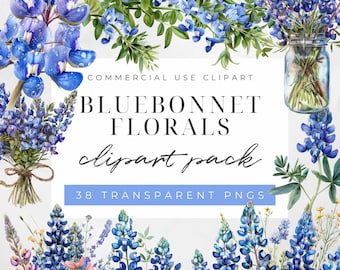 Watercolor Bluebonnet Clipart, Texas Bluebonnets Png, Wildflowers Clipart, Bluebonnet Flowers , Texas Wildflowers Clipart, Commercial Use