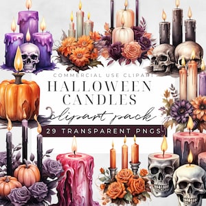 Watercolor Halloween Candles Clipart, Spooky Candle Graphics, Spooky Candles Clipart, Halloween Elements for Junk Journals, Digital Download