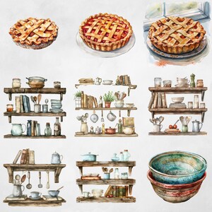 Akvarell lantkök Clipart, akvarell rustik matlagning Clipart bunt, rustik vintage stuga direkt nedladdning, kommersiellt bruk bild 6