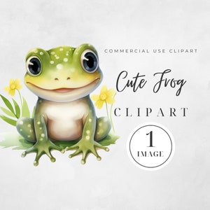Watercolor Cute Frog Clipart, SINGLE IMAGE, Sublimation Frog Design, Card Making, Cute Baby Animals Clipart, Digital Download
