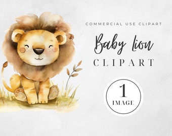 Akwarela Dziecko Lew Klipart, POJEDYNCZY OBRAZ, Dżungla Zwierzęta Akwarela Klipart, Lew Png, Baby Shower Klipart, Pobieranie Cyfrowe