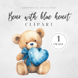 Watercolor Teddy Bear Clipart , SINGLE IMAGE, Baby Shower Decor, Nursery Decor, Watercolor Baby Shower Graphics, Cute Nursery Art