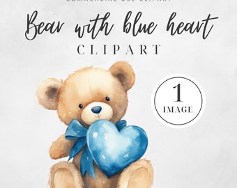 Watercolor Teddy Bear Clipart , SINGLE IMAGE, Baby Shower Decor, Nursery Decor, Watercolor Baby Shower Graphics, Cute Nursery Art