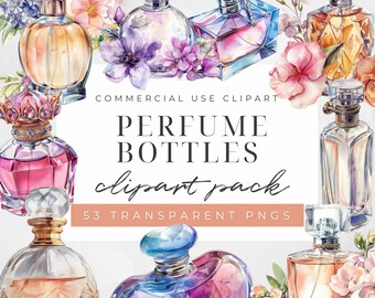 Watercolor Perfume Bottle Clipart, Perfume With Flowers, Beauty Clipart, Fragrance Clipart, Instant Download, Commercial Use