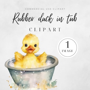Watercolor Rubber Duck in Tub Clipart, SINGLE IMAGE, Bath Time Clip Art, Bathtub Baby Shower Clipart, Bath Time Clip Art