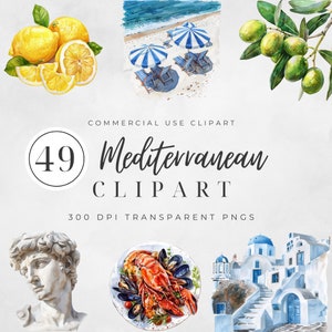 Imágenes Prediseñadas de acuarela mediterránea, imágenes prediseñadas de verano, imágenes prediseñadas de limón, azulejos mediterráneos, imágenes prediseñadas de aceitunas, descarga instantánea, licencia comercial