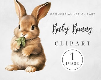 Watercolor Rabbit Clipart, SINGLE IMAGE, Baby Bunny, Bunny Png, Spring Clipart, Bunny Clipart, Nursery Decor, Commercial Use