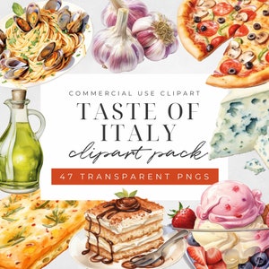 Watercolor Italian Food, Italian Food, Food Clipart, Spaghetti Clipart, Dinner Clipart, Italian Food Png, Cooking Clipart, Commercial Use