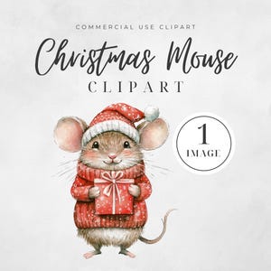 Watercolor Cute Christmas Mouse Clipart, Watercolor Holiday Designs, Adorable Christmas Mouse Clipart, Cute Animal Illustrations